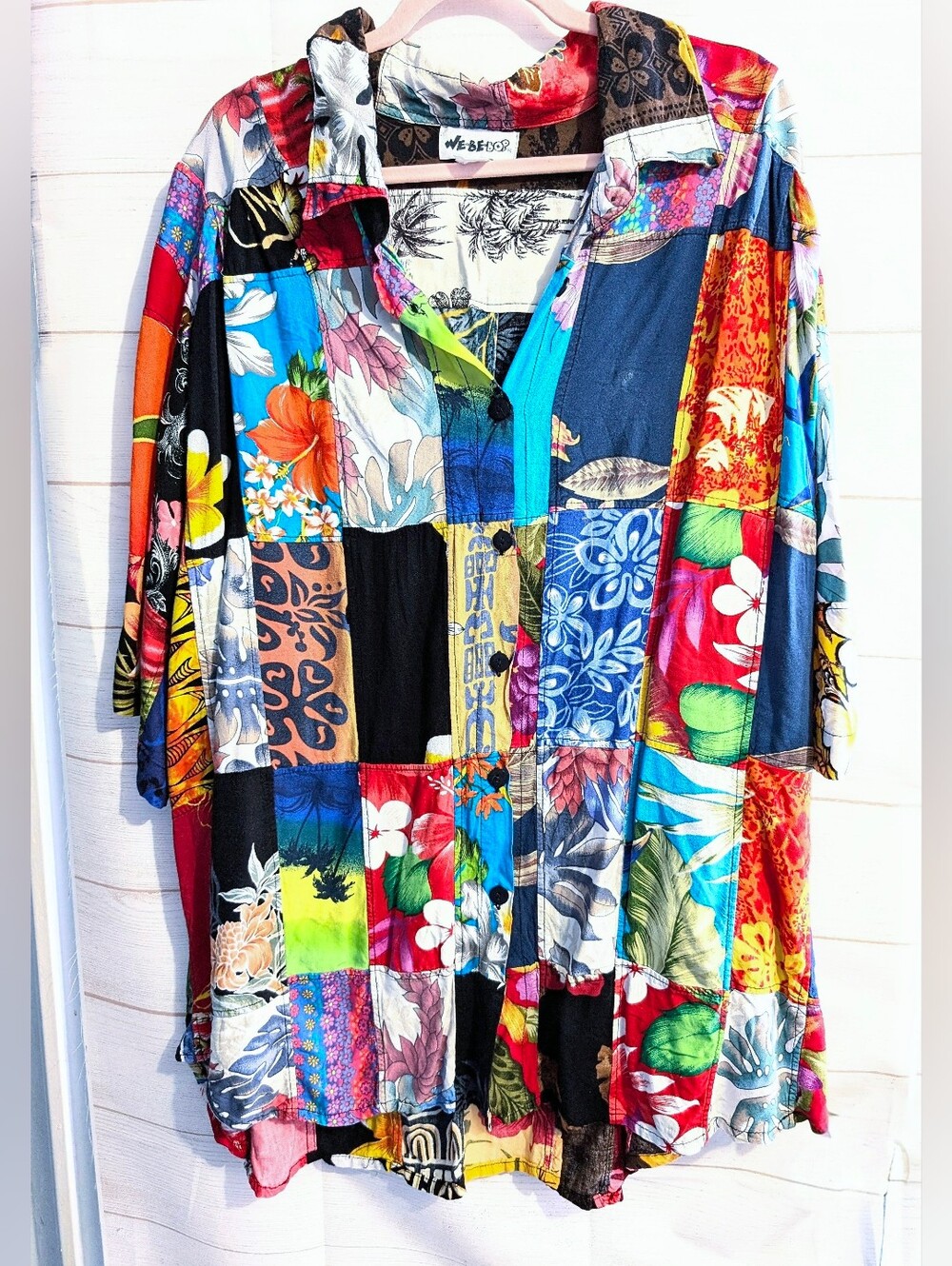 Rare Vintage We Be Bop Patchwork Floral Button-Up Shirt - Multicolor Size 3X